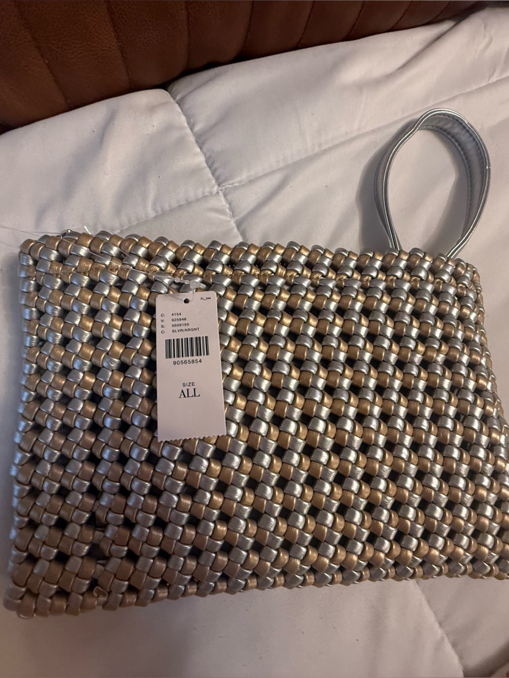 Anthropologie Metallic Silver and Gold Woven Clutch Wristlet